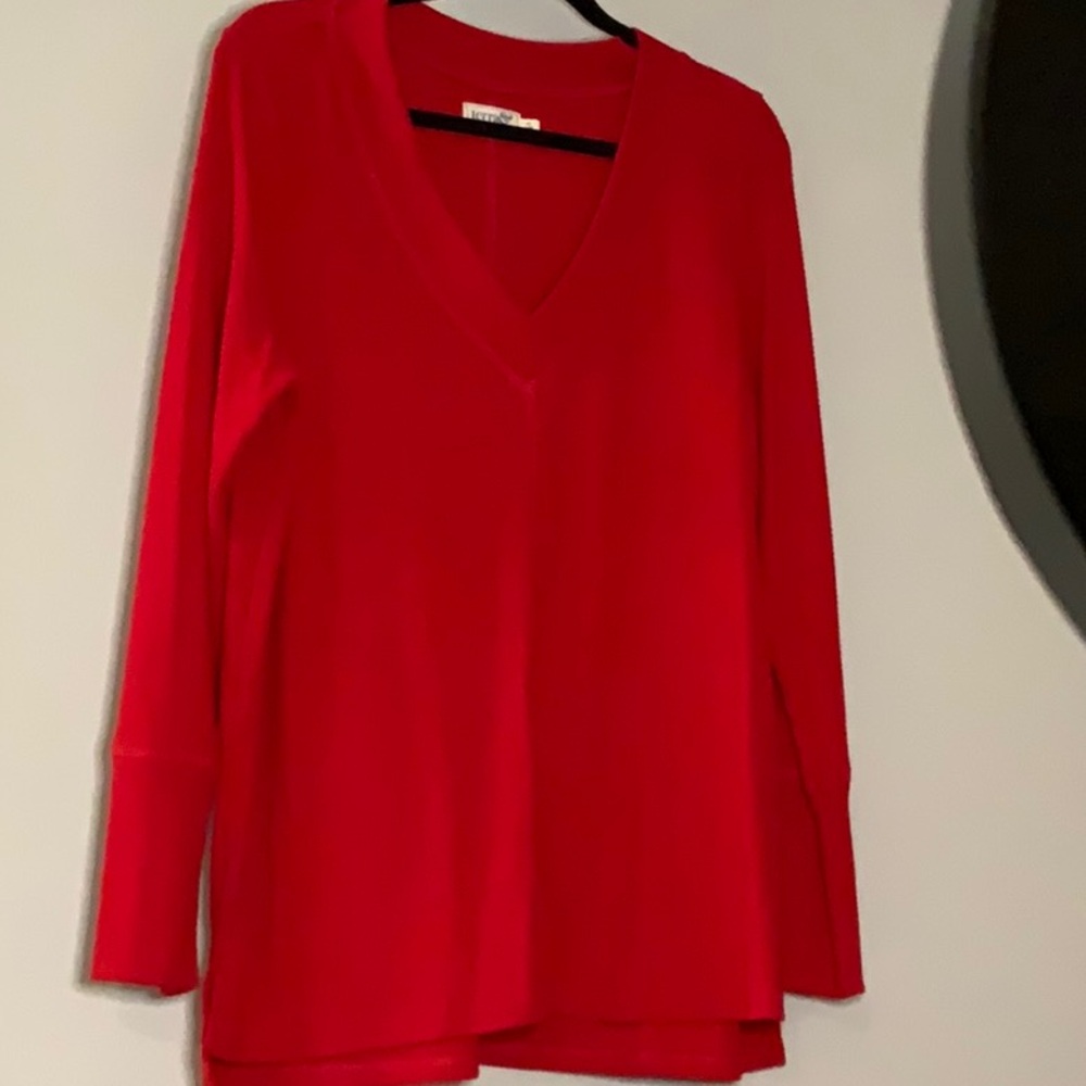 Red V-Neck Women's Top